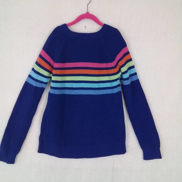 Children's Place Crew Neck Knit Sweater Size Large in Blue w/ Stripes - Picture 2 of 10